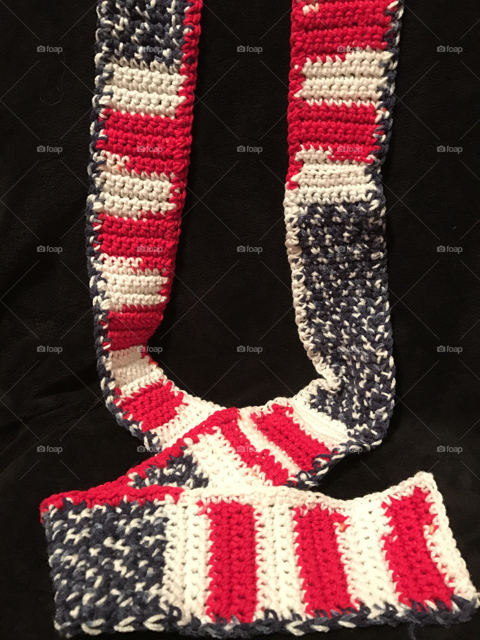 Crocheted red white and blue 