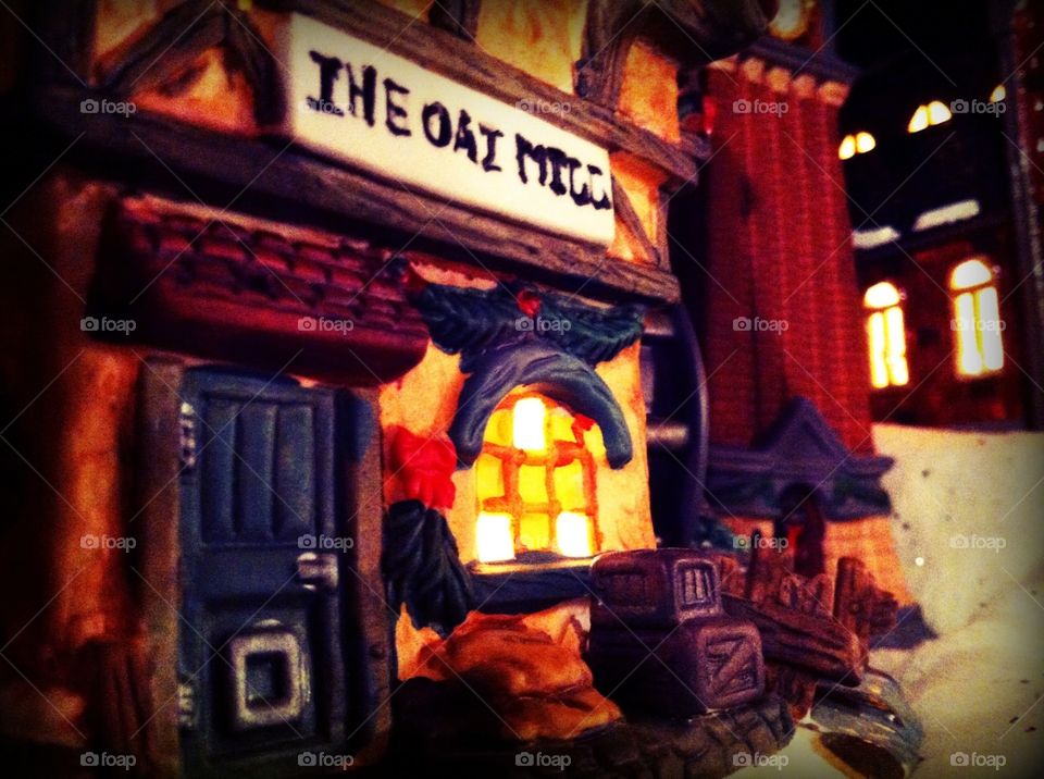 The Oat Mill. Taken very close to our small ceramic Christmas village.