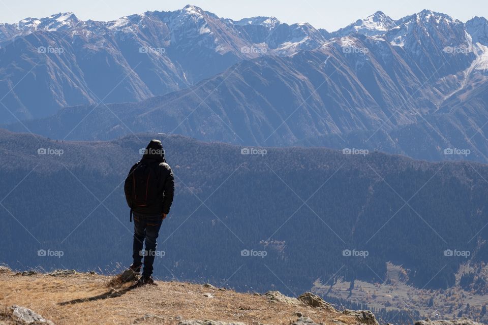 Traveler ‘s standing to look beautiful mountain scape in Georgia 