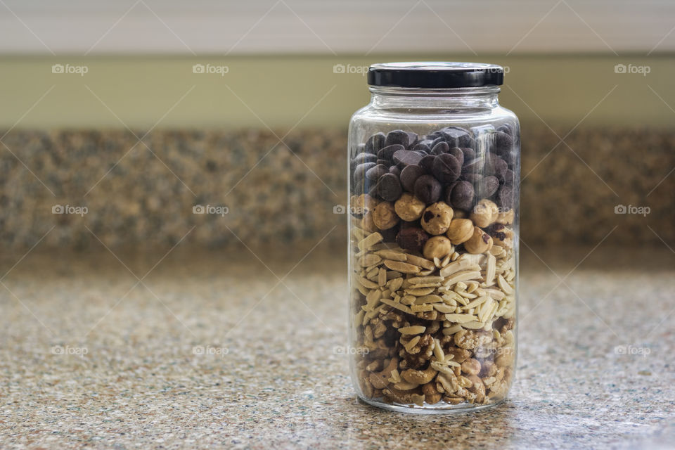 Jar of nuts and chocolate 