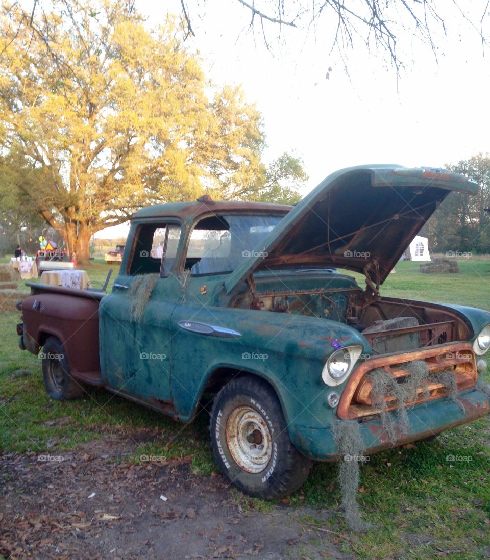 Old blue chevy antique truck