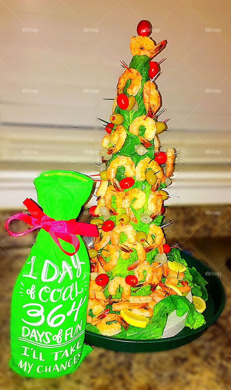 Shrimp cocktail Christmas Tree. 