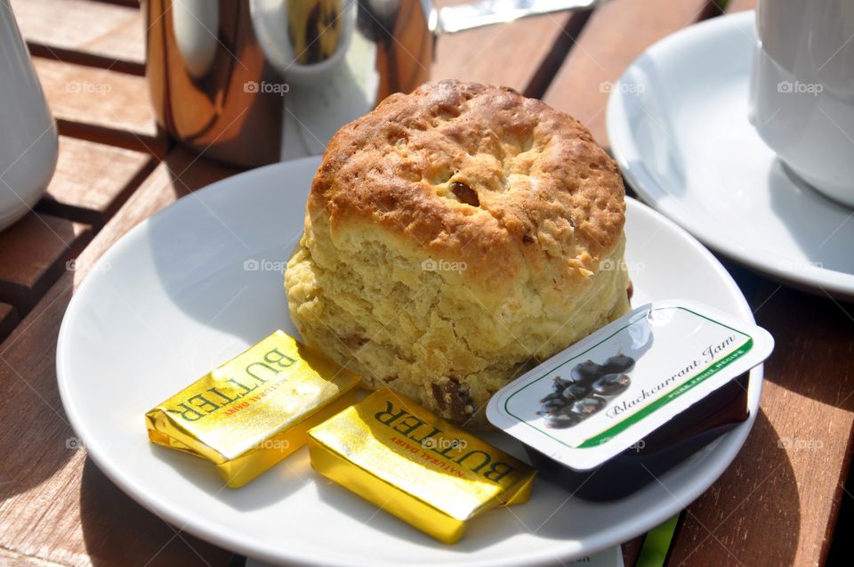 Scone with butter and jam 