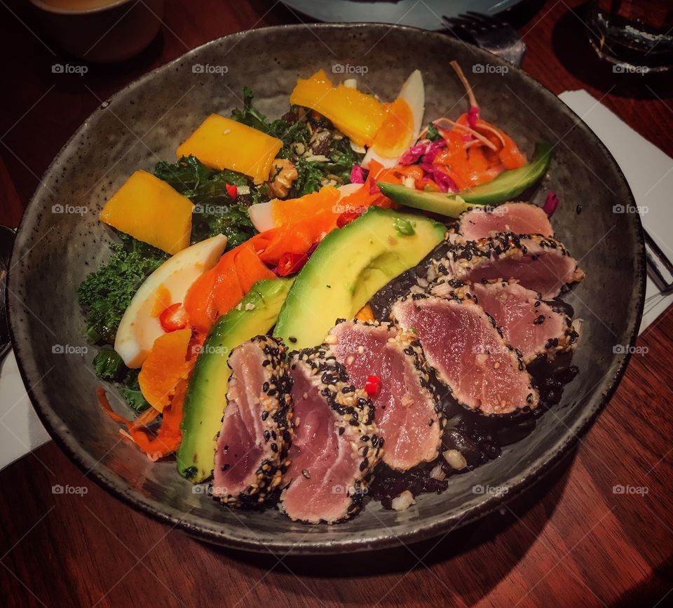 Yummy seared tuna salad - fusion of many cuisines for a good result overall... in Shanghai 