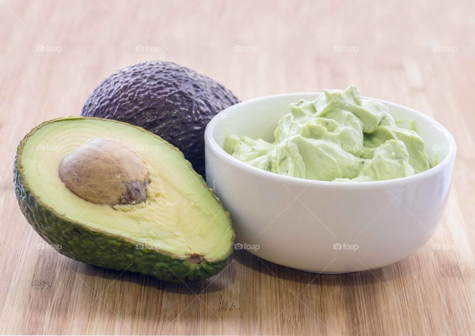 Avocardo and dip in a bowl.
