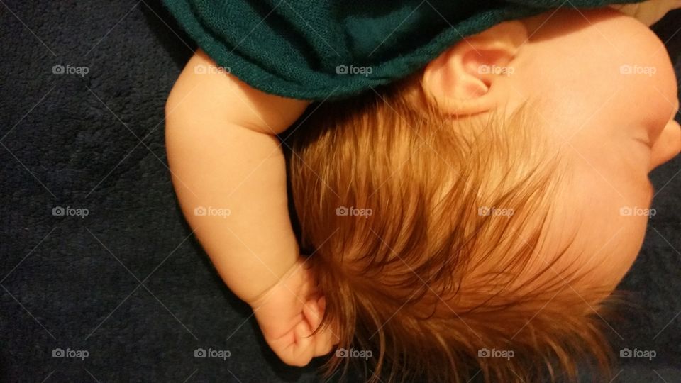High angle view of sleeping baby