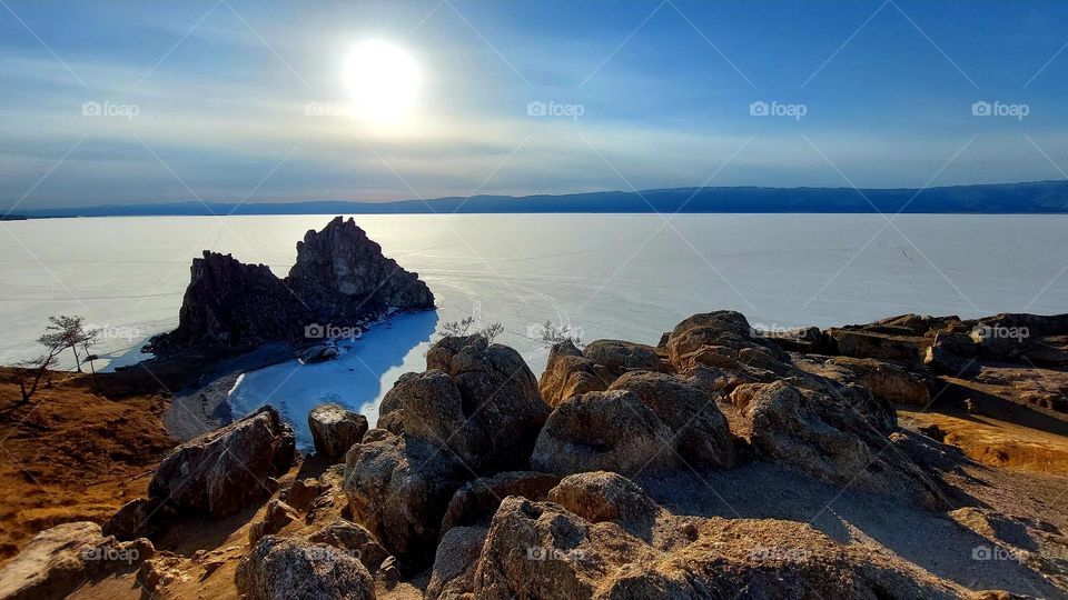 Beautiful view of Lake Baikal at sunset