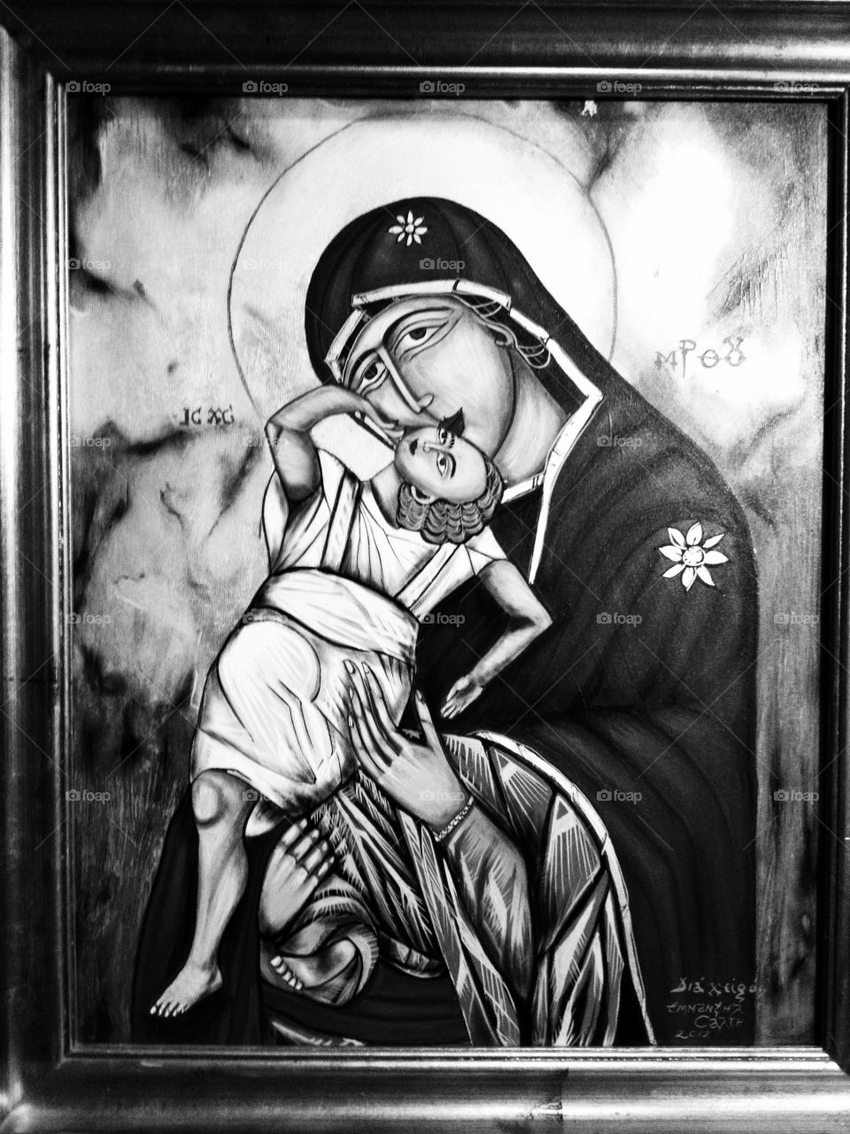 black and white icon handmade art by emmanuel saltis by emmanuelgr