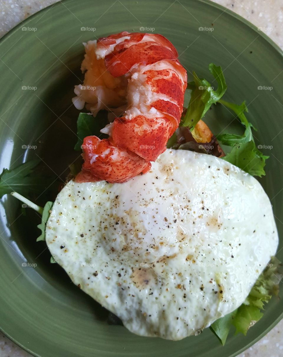 fried egg sandwich with lobster tail