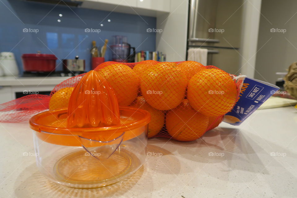 Bag of oranges , squeezer, kitchen, cooking , 