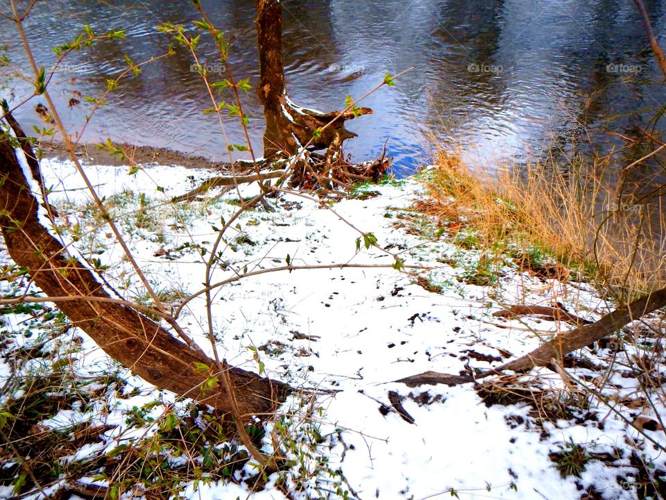 Snow by the river in Indiana 