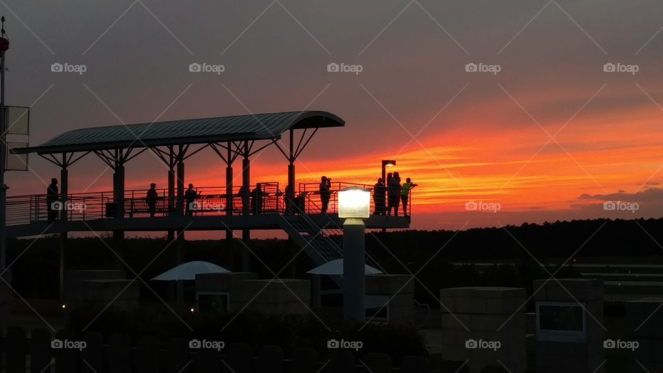 A lofty view overlooking sunset from the airport observation deck