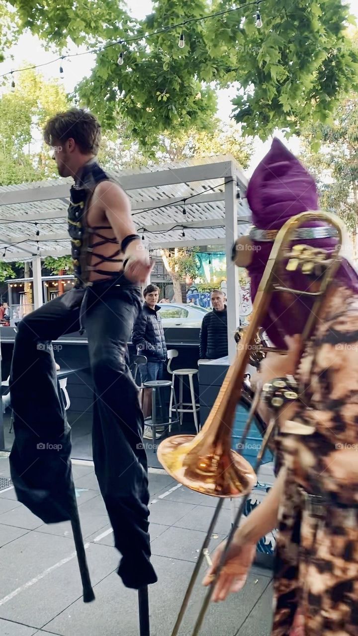 Dancing and playing music in costumes