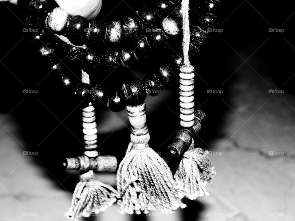 macro of a tibetan mandala in black e white