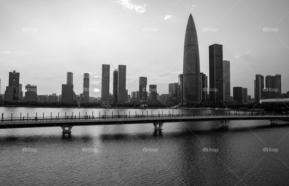 Buildings across the bridge