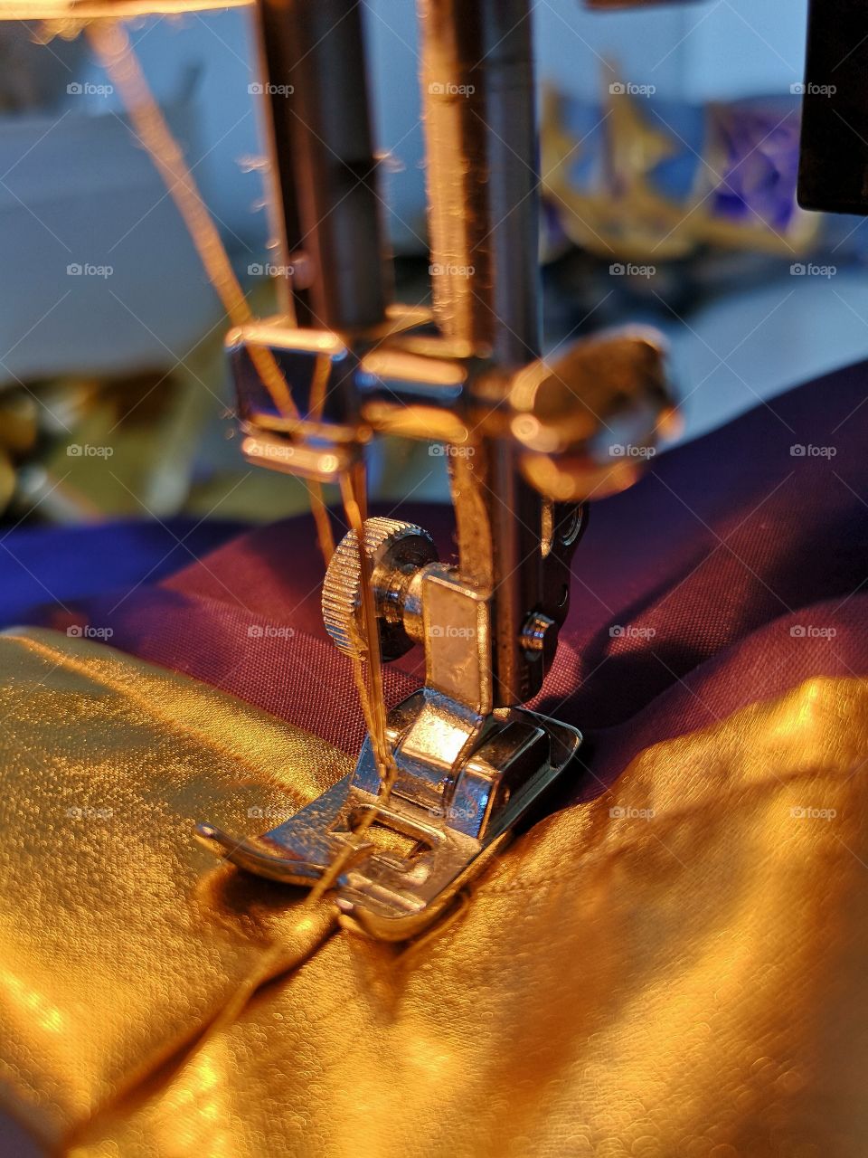 Sewing machine and fabric closeup