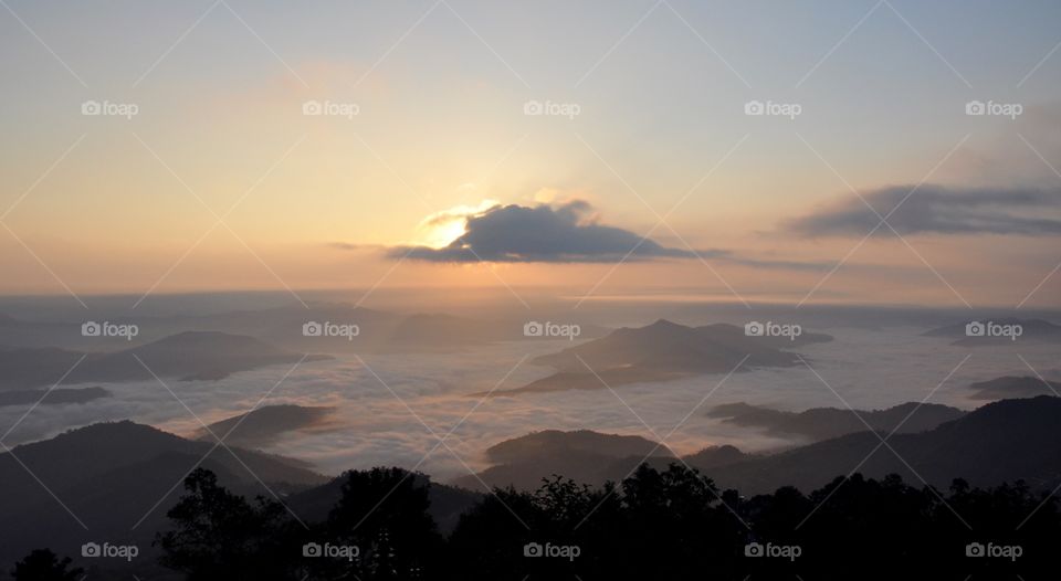 Sunset, Dawn, Fog, Landscape, Evening