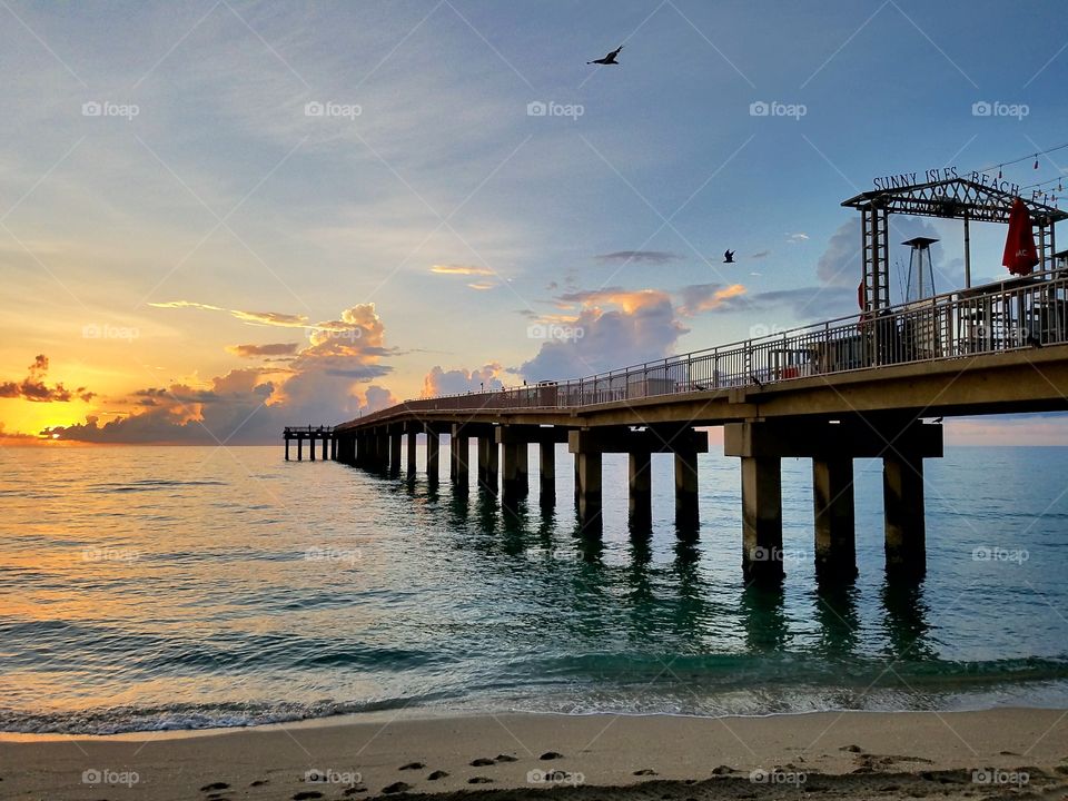 Water, Sea, Sunset, Beach, Pier