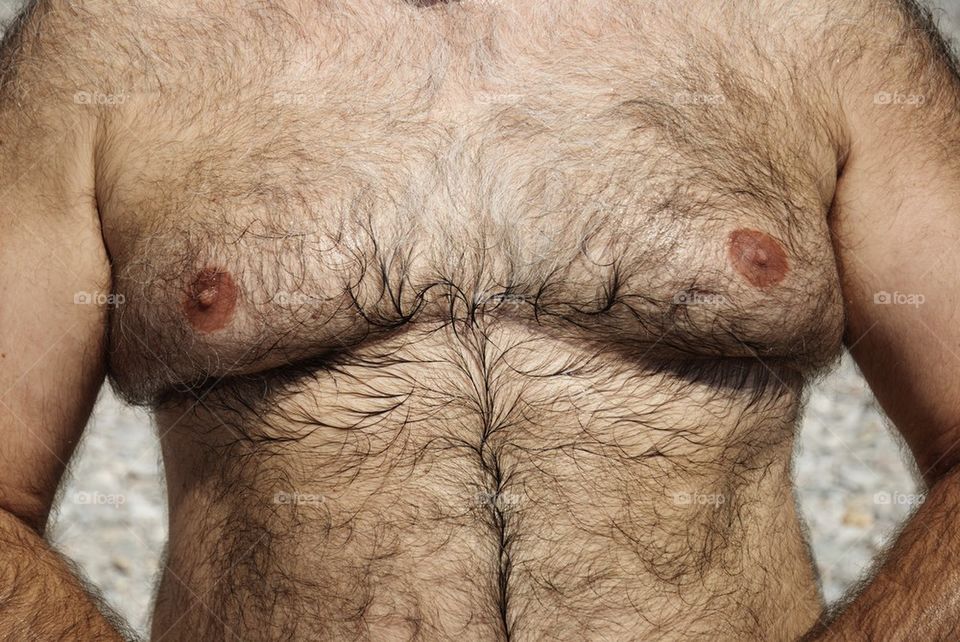 Hairy chest of overweight man