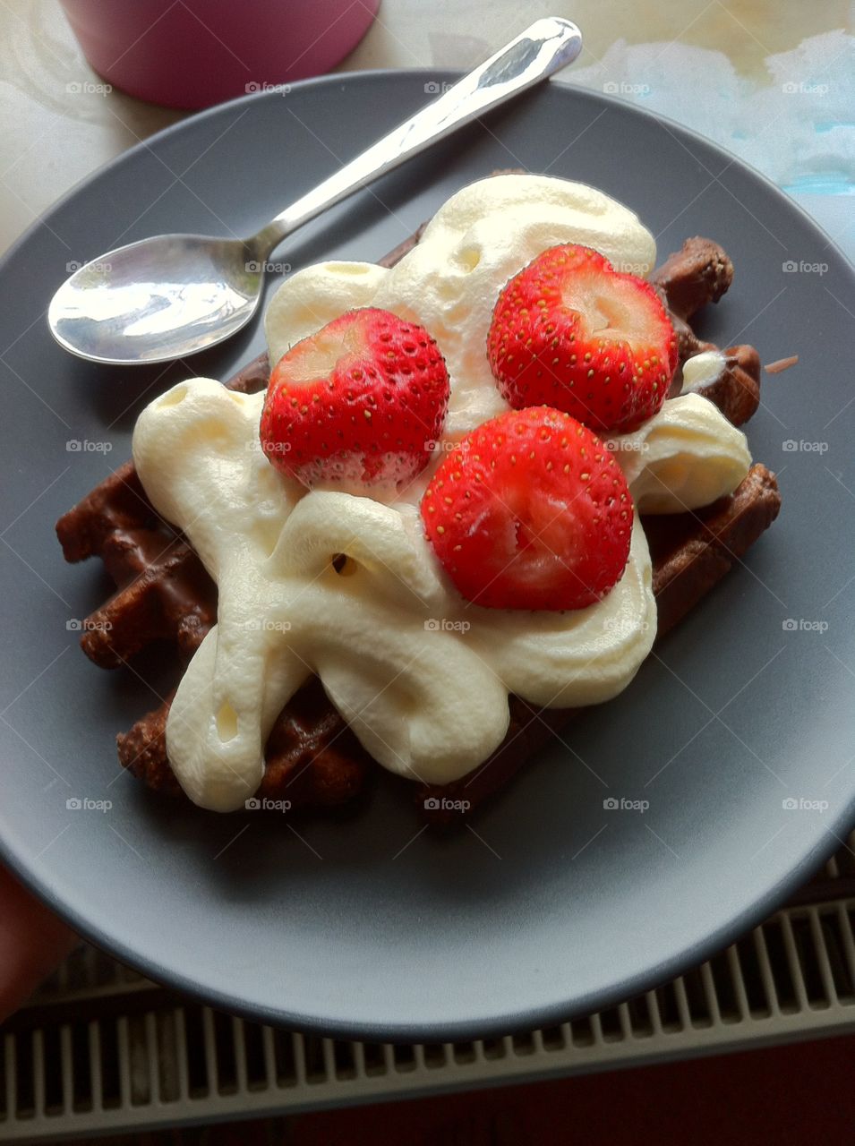 My own homemade waffle with strawberry 