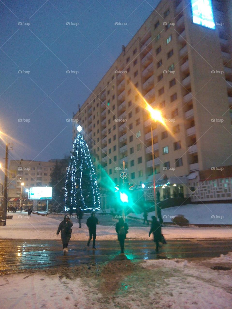 street life night light view and people walking