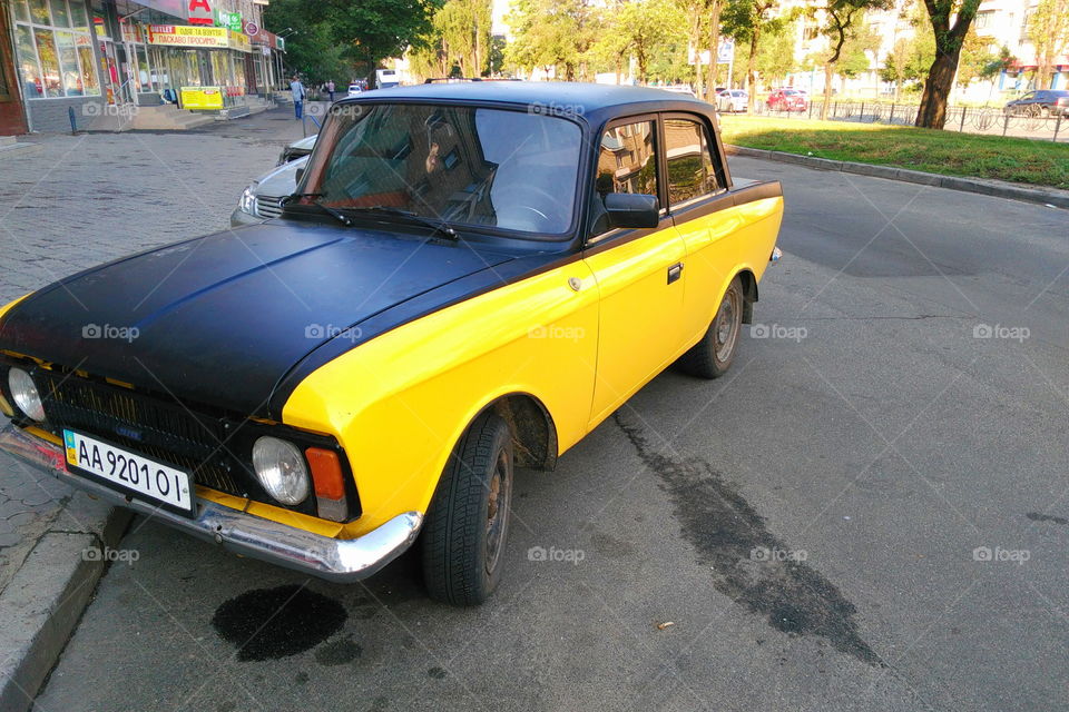 old retro car on the street of the city of Kiev, Ukraine