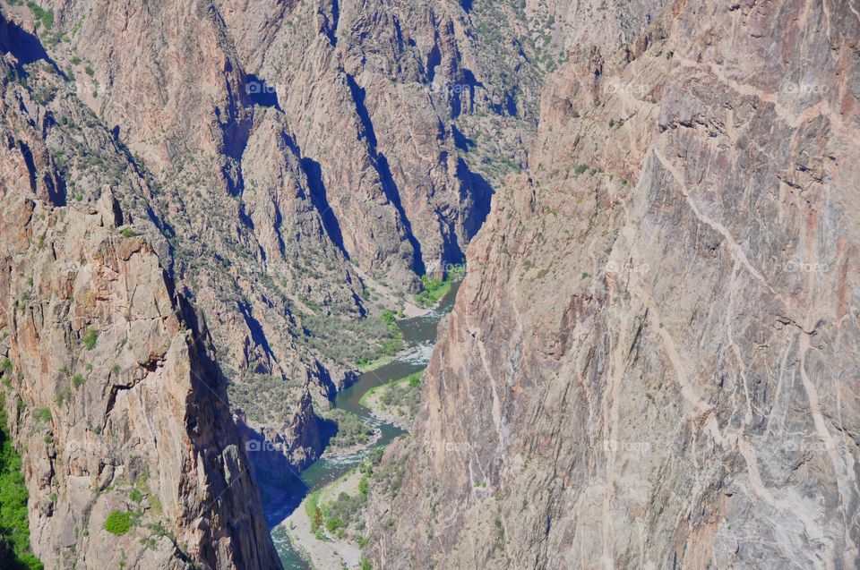 Black Canyon of the Gunnison National Park. Aerial view of the river flowing below on a sunny day.