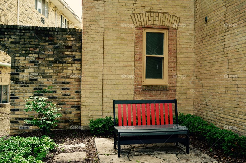 Exteriors. Red Bench