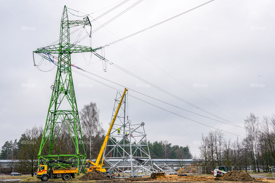 new high voltage power line steel support assembly in city