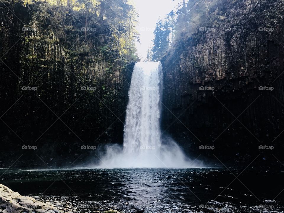 Waterfall in Oregon. The crashing of the water is one of the most relaxing sounds. This photo brings that sound to life. See the mist rise from the water. 