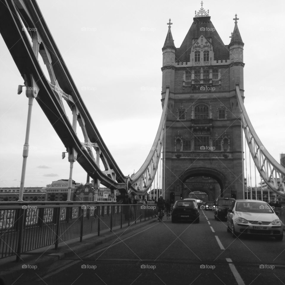 Driving over Tower bridge. London Tower bridge