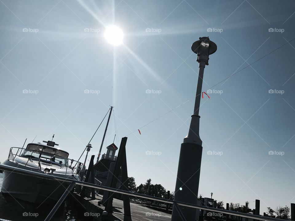 Sunlit sky on boat