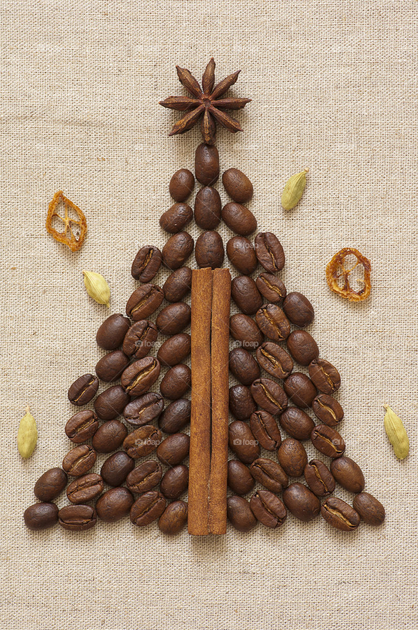 Christmas tree made from coffee beans