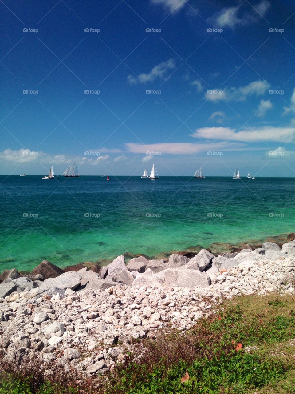 Key West Fort Shore And Sailboats