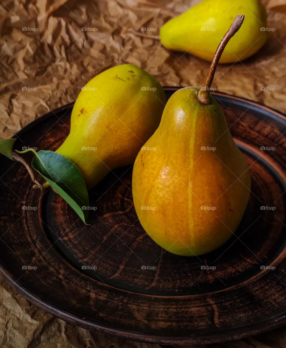 Fresh pears on a plate