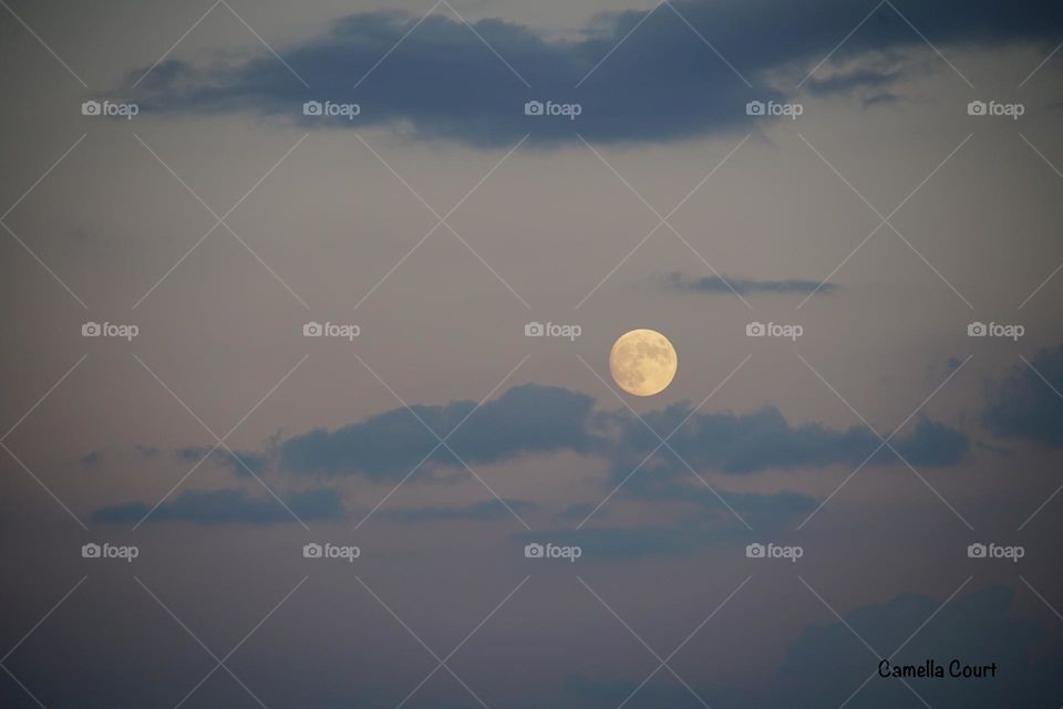 Man in the moon on a clear sky watching the clouds sift by, beautiful sunset in Michigan fall 