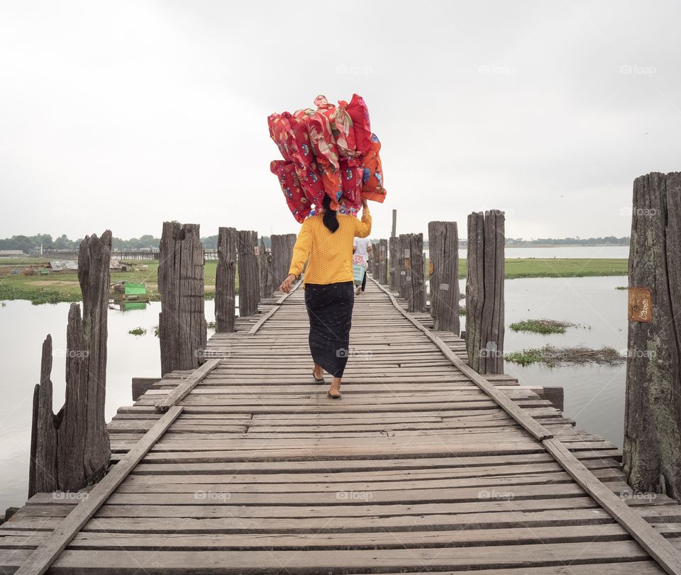 Local life style at The longest wooden bridge,U bein Mandalay Myanmar