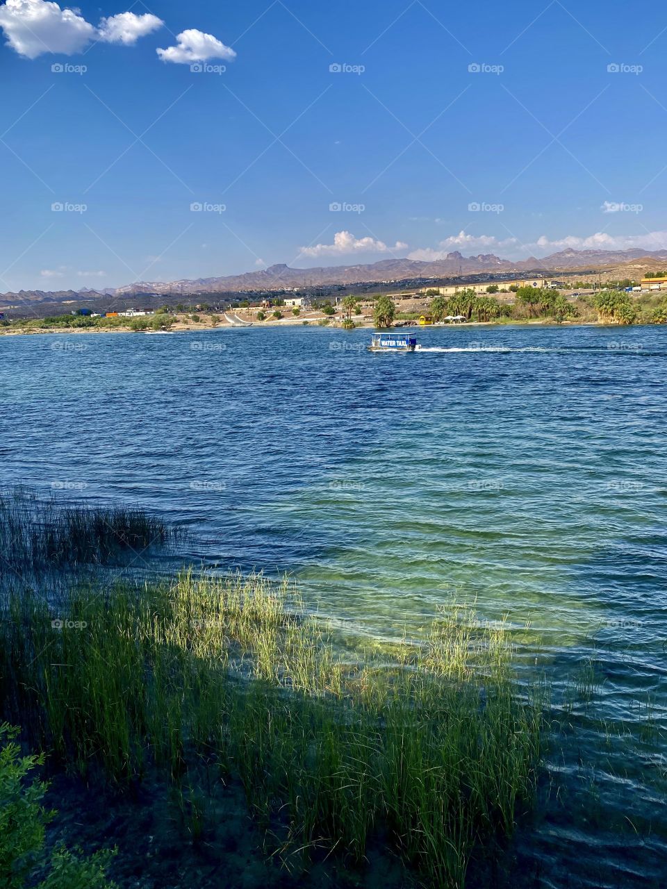 View of the Colorado River from the Laughlin Boardwalk in Laughlin Nevada 