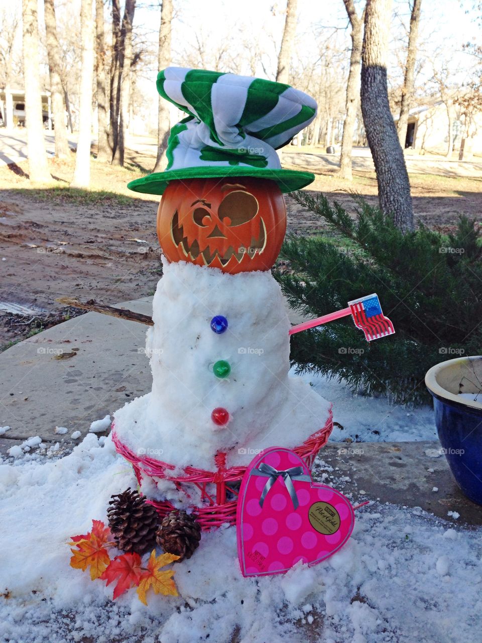 Holiday Snowman. We don't get much snow in Texas, but when we do we get creative.