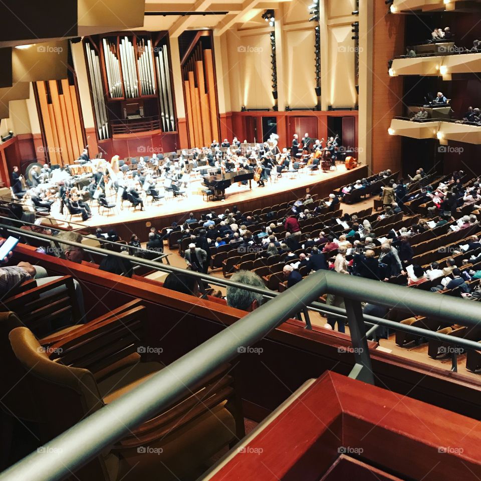 Benaroya Hall in Seattle with the Seattle Symphony in view from a box seat