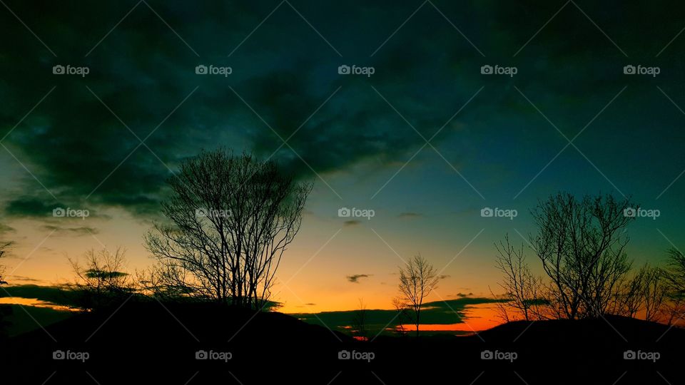 Sunset in Italy , red sun lights on winter evening in Italy . Campo catino, Frosinone