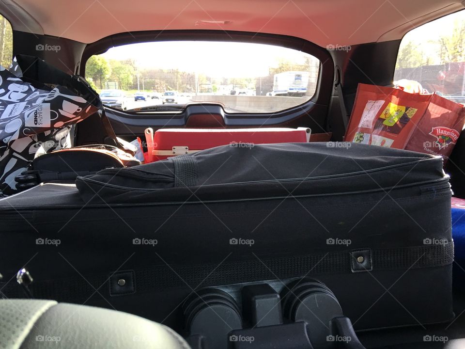 Roadtrip, looking into back of SUV.