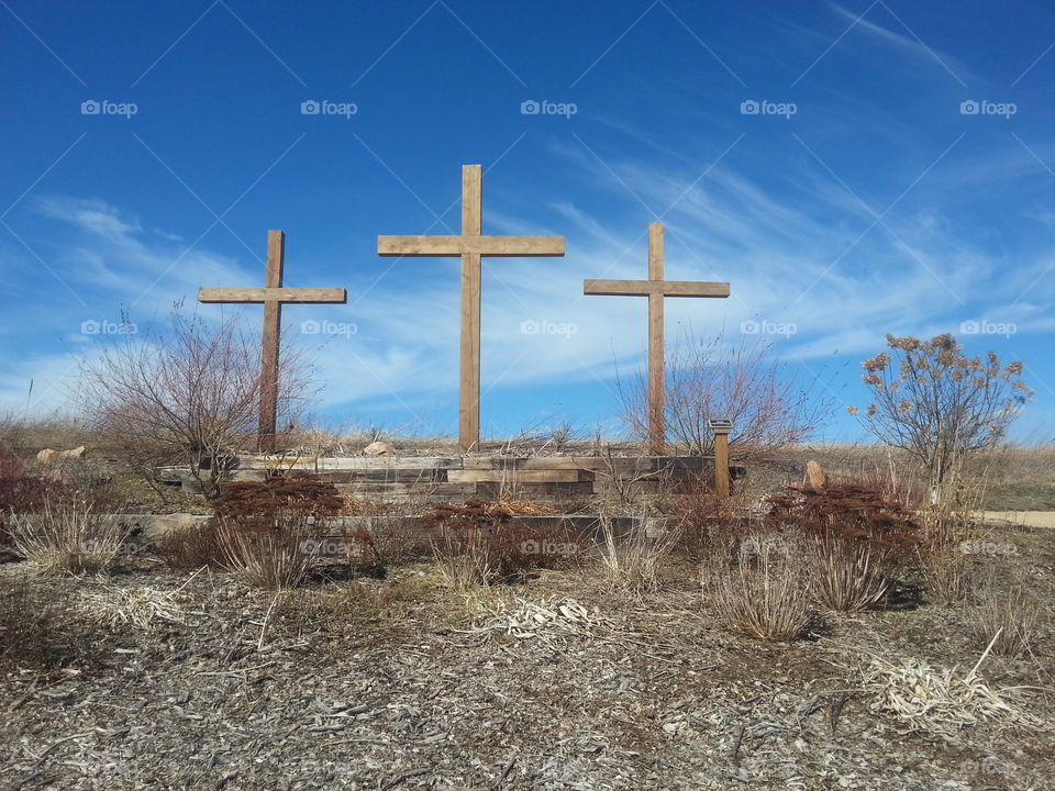 Three Wooden Crosses. Prayer Trail