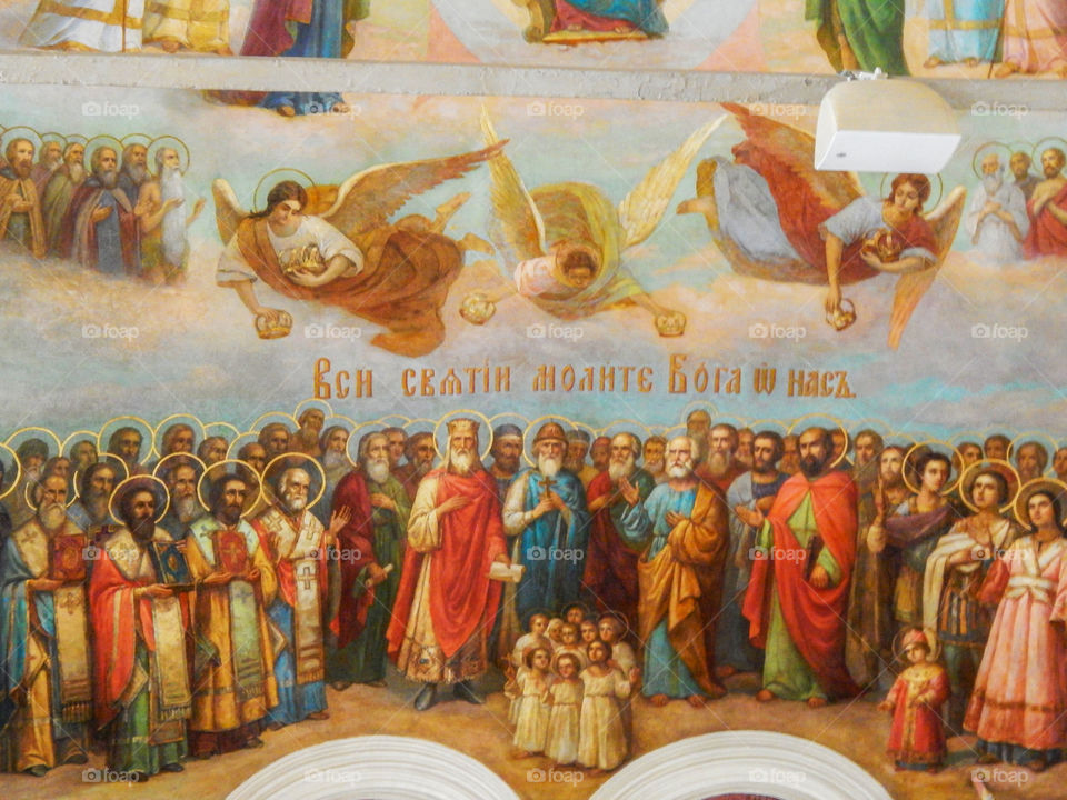 murals in the church on the ceiling in Sergiev Posad