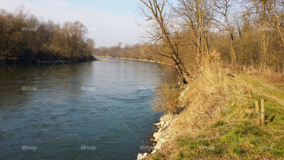 Winter by river. river mura