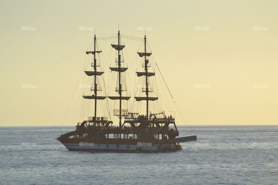 ship in sunset in Alanya turkey