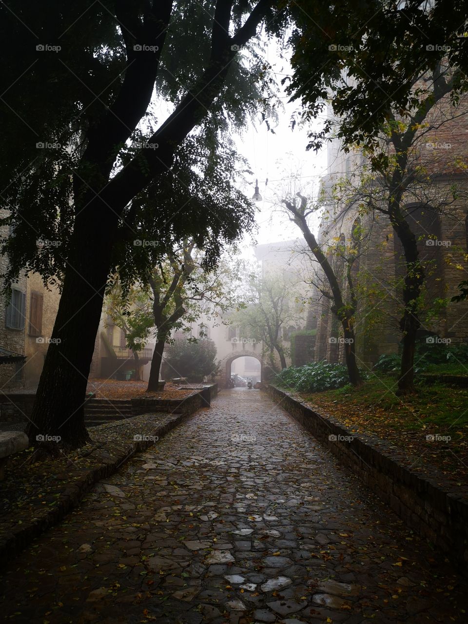 Foggy day in Bergamo, Italy