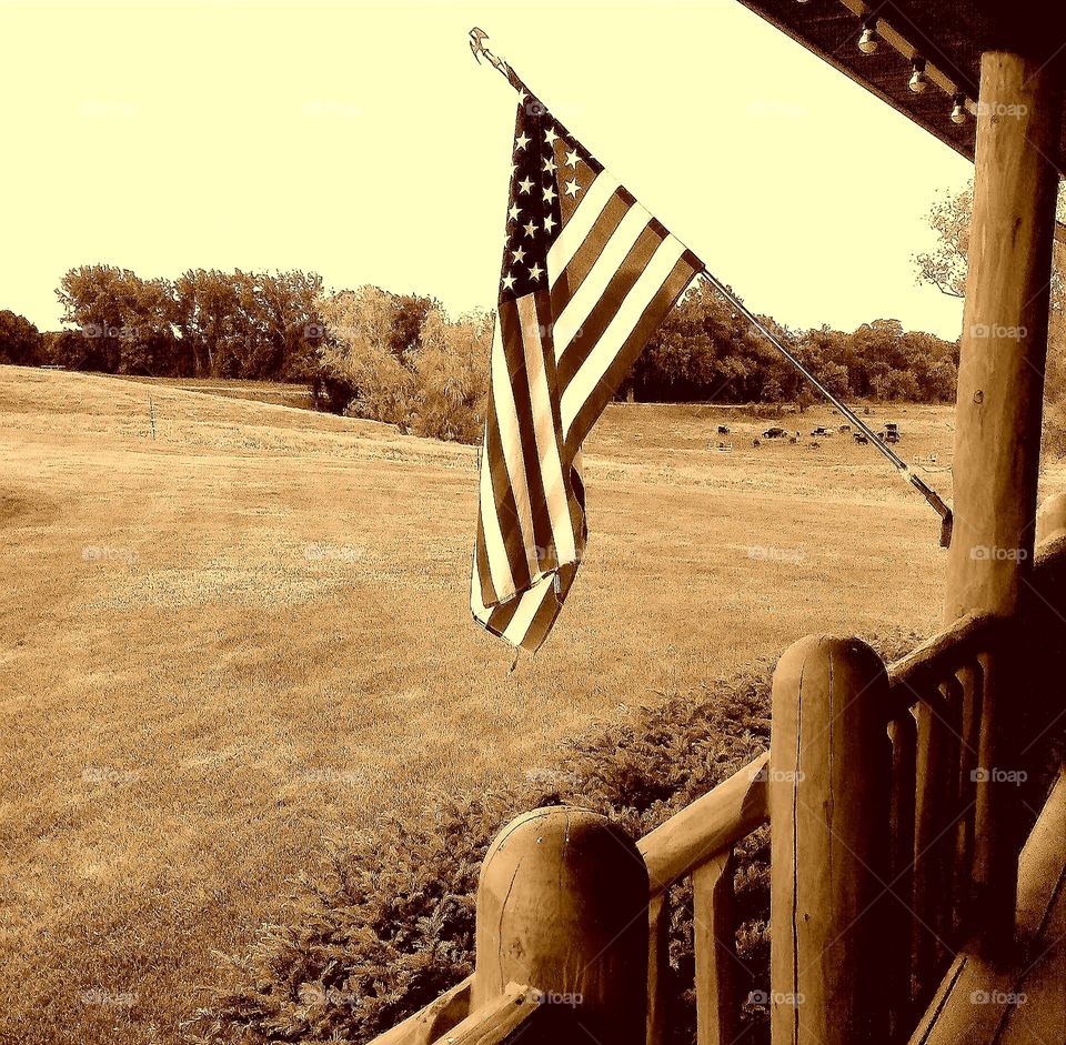 American flag country scenery