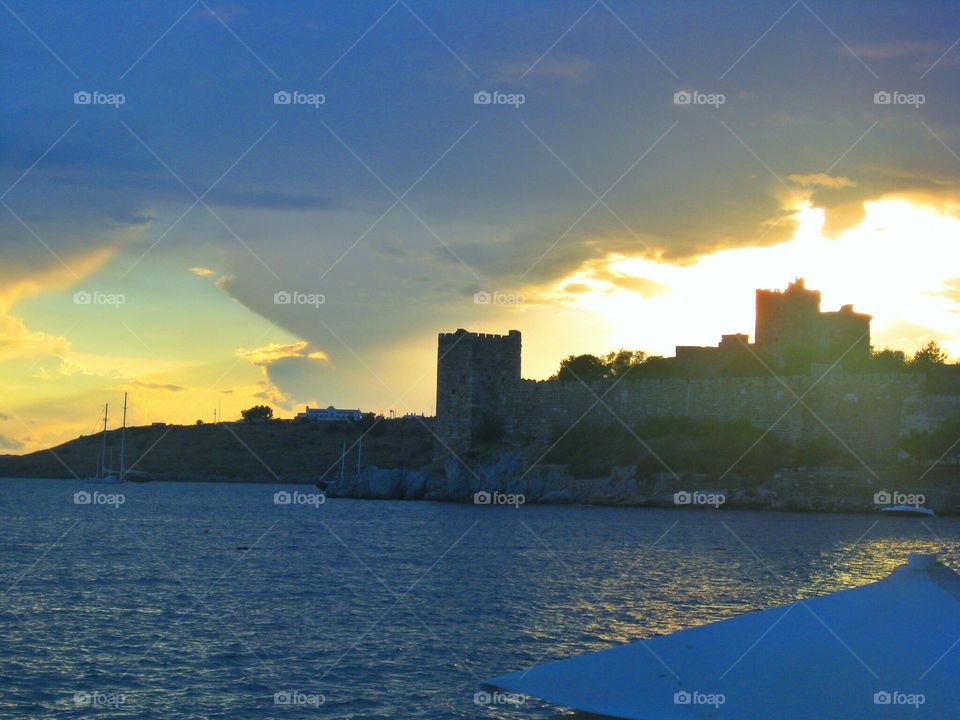 Bodrum Kalesi. I took this photo in Bodrum, Turkey. It is Bodrum Castle during sunset.