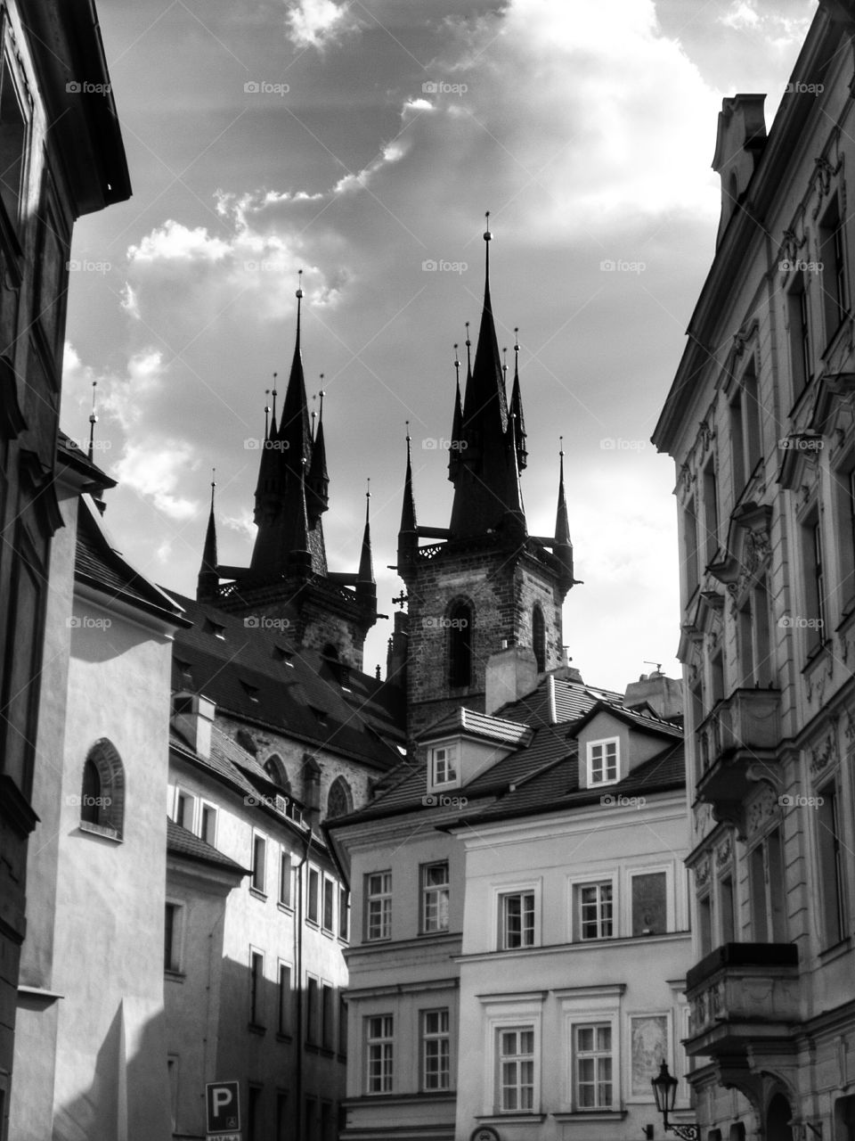 Church of Our Lady before Týn. View of the towers of the Church of Our Lady before Týn, Prague.